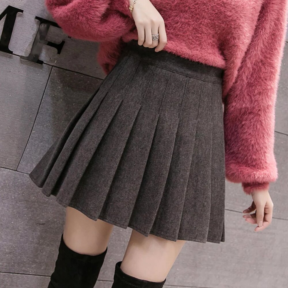 Charcoal Gray A-Line Pleated Skirt